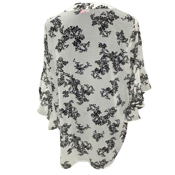 Vince Camuto Kimono Sleeves Blouse Size M White And Black Button Sheer Tunic Top - Picture 4 of 7